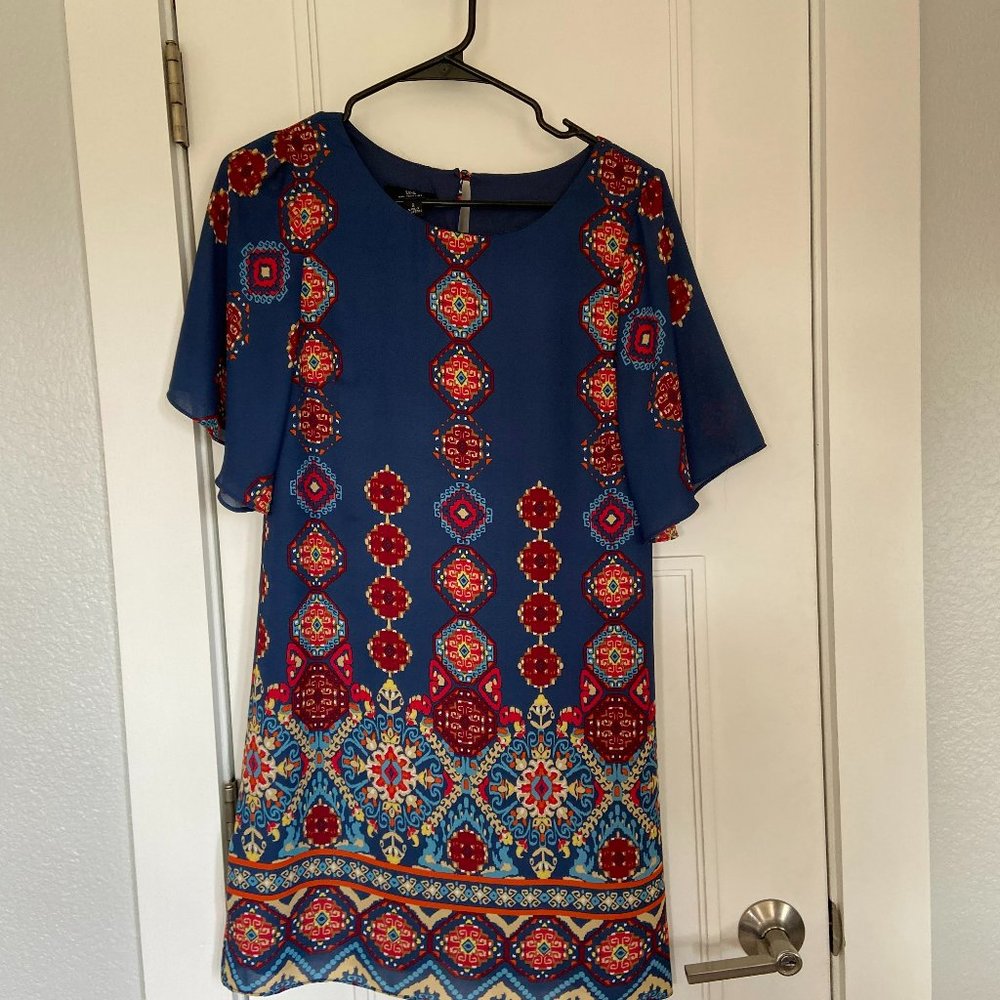 Blue Patterned Cocktail Dress